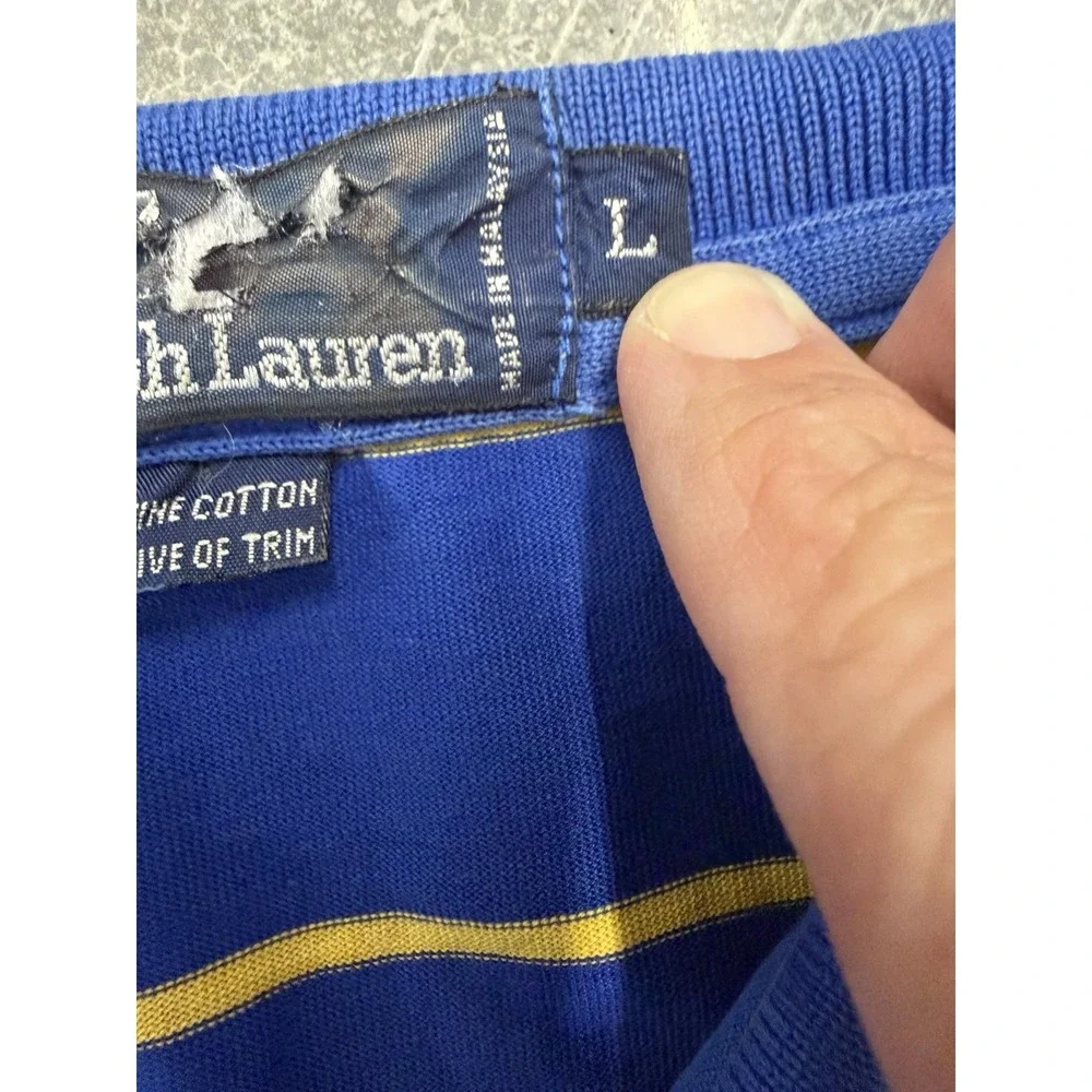 Polo‎ Ralph Lauren Polo Shirt Blue Yellow Striped Crest Logo Classic Men's Large